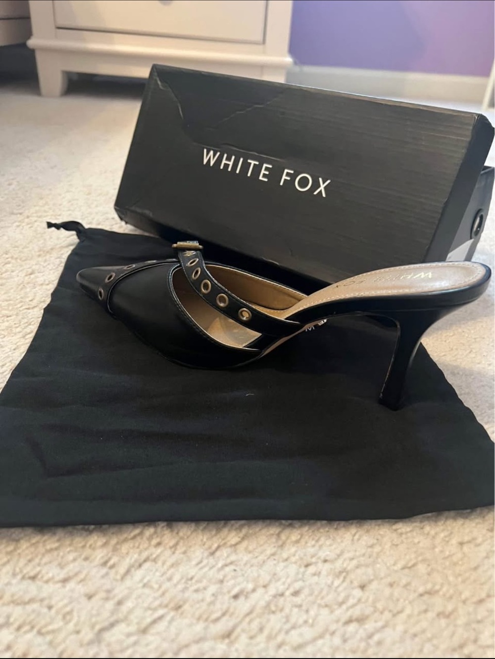 White Fox Boutique Black Pointed Toe Studded Mule Heel